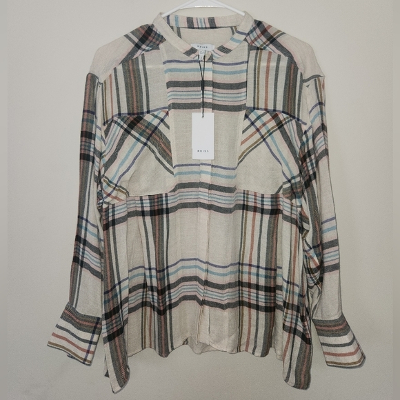 Nwt reiss Amira light ground check plaid button down in cream size 8 - Picture 6 of 14